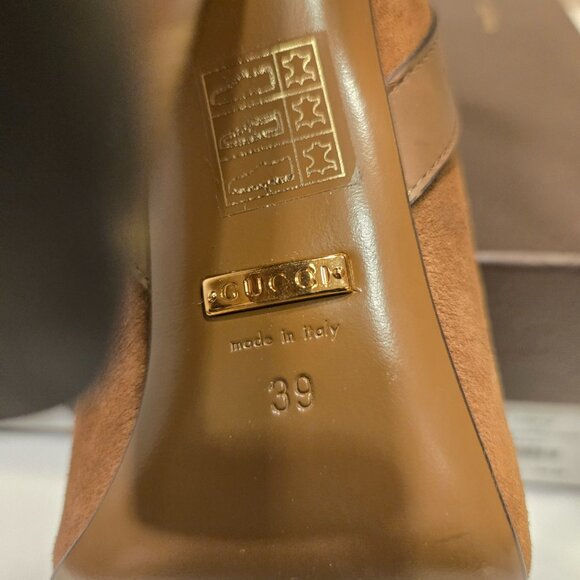 Gucci Maori Lifford Heeled Boots in Beige Suede with leather straps Size: US 9 - Picture 7 of 14